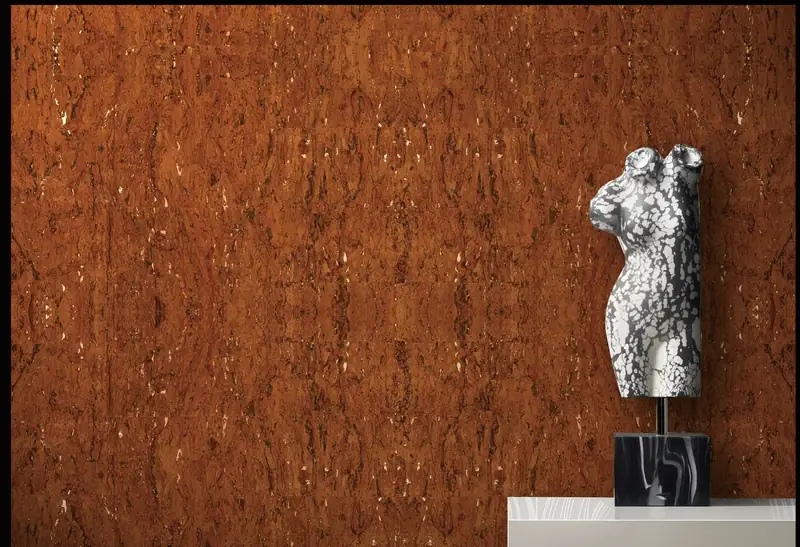 Cork wallcovering — natural cork oak bark with granular texture and warm brown tones