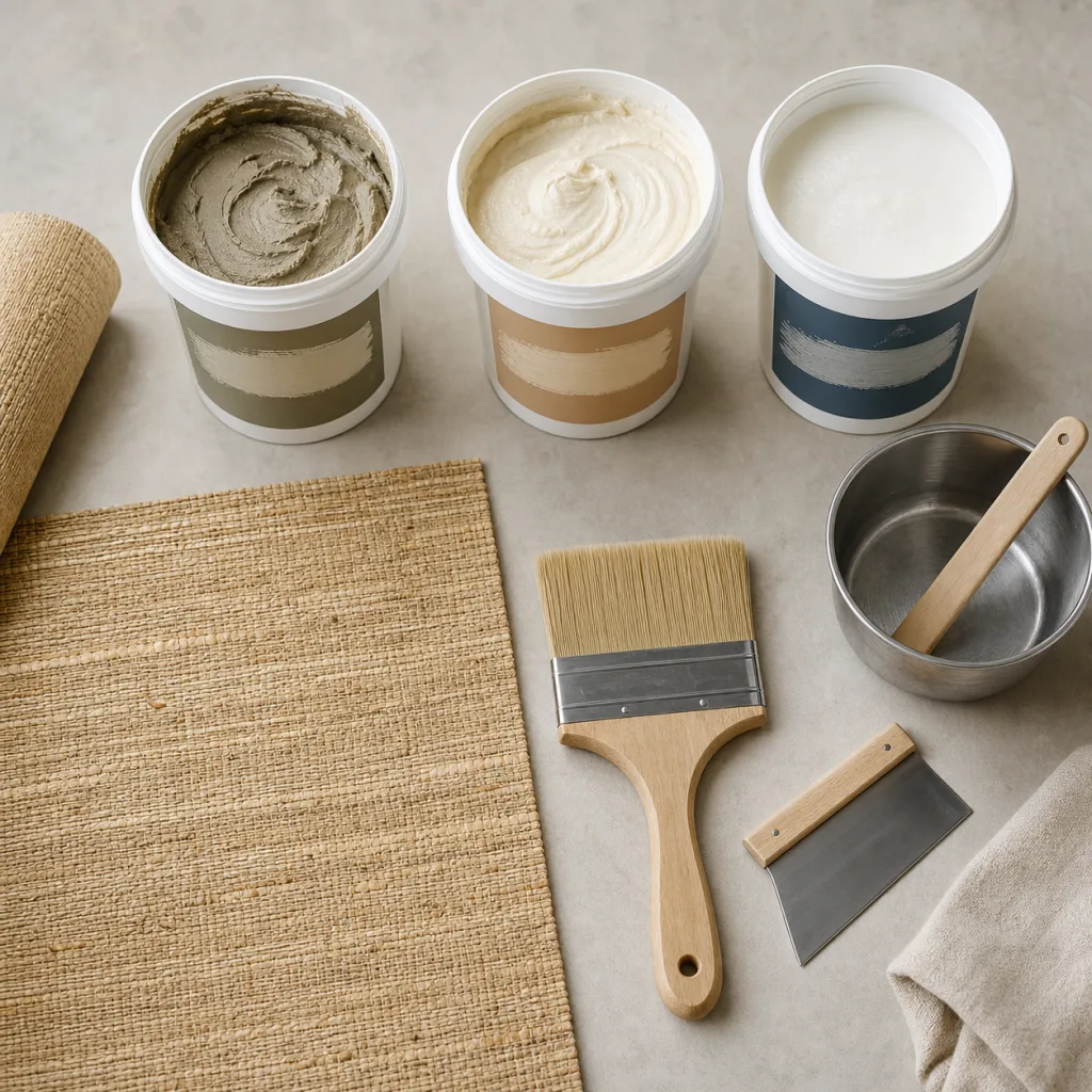 Extreme close-up comparison of real grasscloth natural fiber weave texture versus faux grasscloth smooth printed vinyl texture