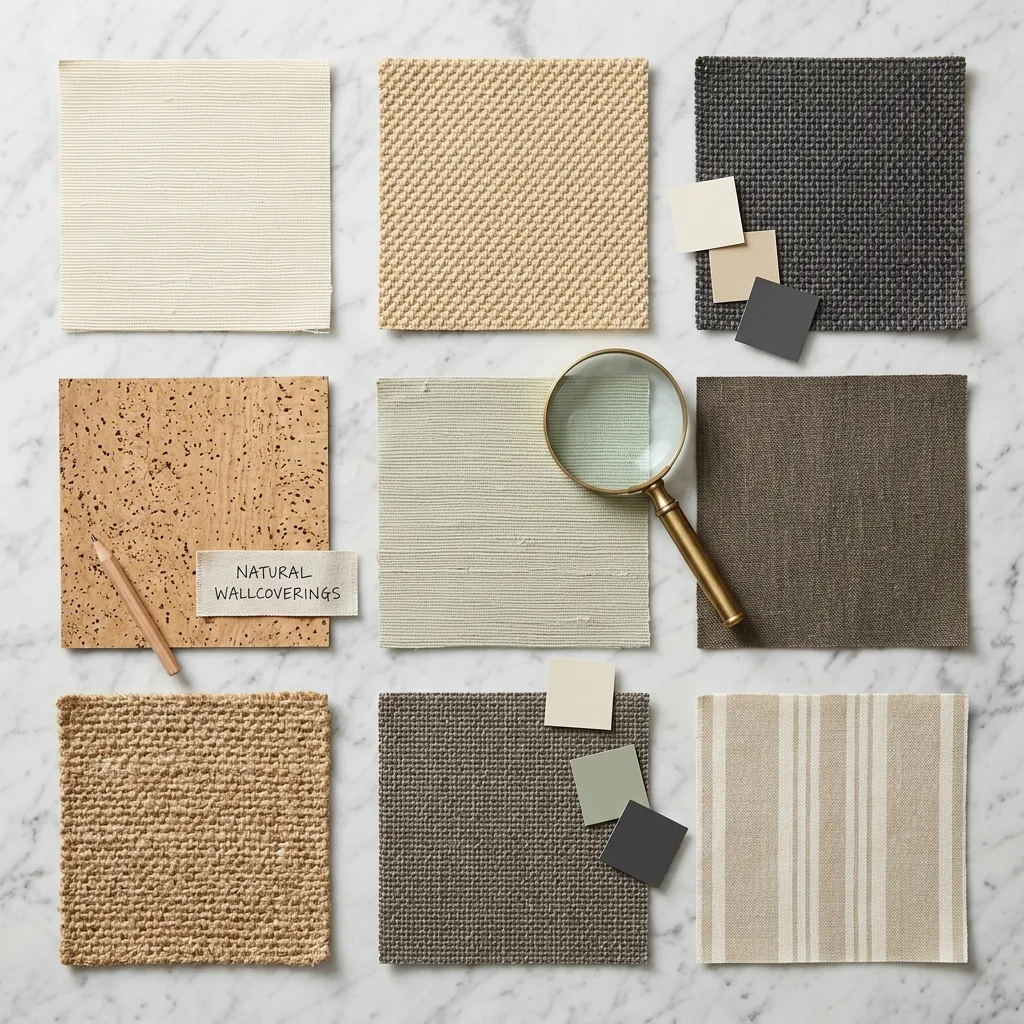Extreme close-up comparison of real grasscloth natural fiber weave texture versus faux grasscloth smooth printed vinyl texture