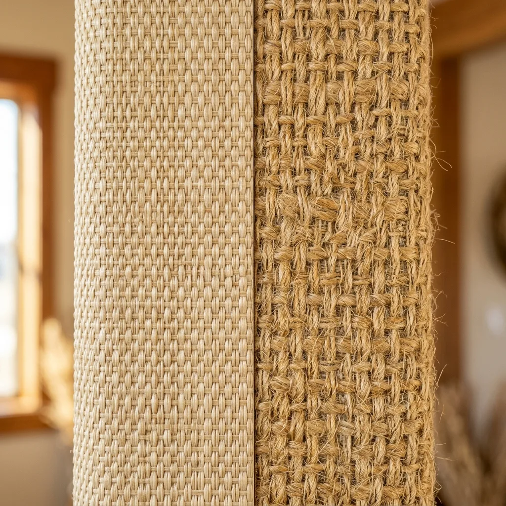Side-by-side comparison of grasscloth wallcovering in a living room and cork wallcovering in a home office