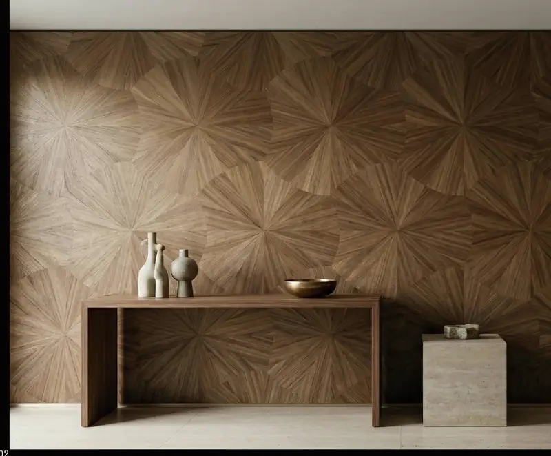 Wood veneer wallcovering — natural wood chips laminated onto flexible backing